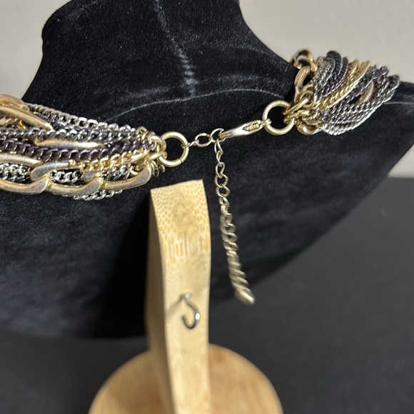 Statement Multichain Layered Edgy Multi Tone Chunky Chain Necklace - Picture 4 of 6
